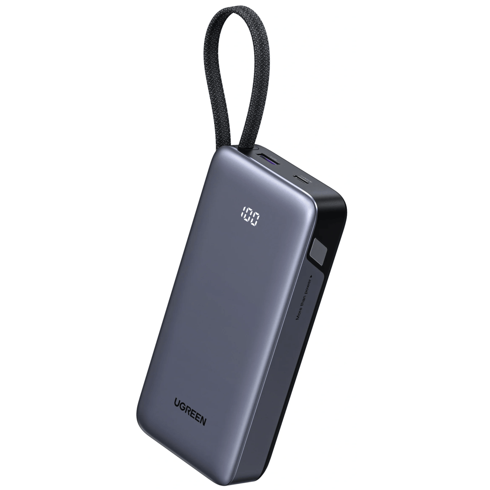 პორტატული დამტენი UGREEN PB536 (55988B), 20000mAh, 45W, Type-C, USB, Power Bank With Built-in Cable, Grey