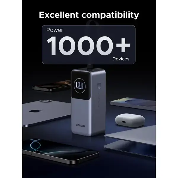 Power Bank With Built-in Cable UGREEN PB723 (55365B) Nexode, 20000mAh, Type-C, USB, Grey