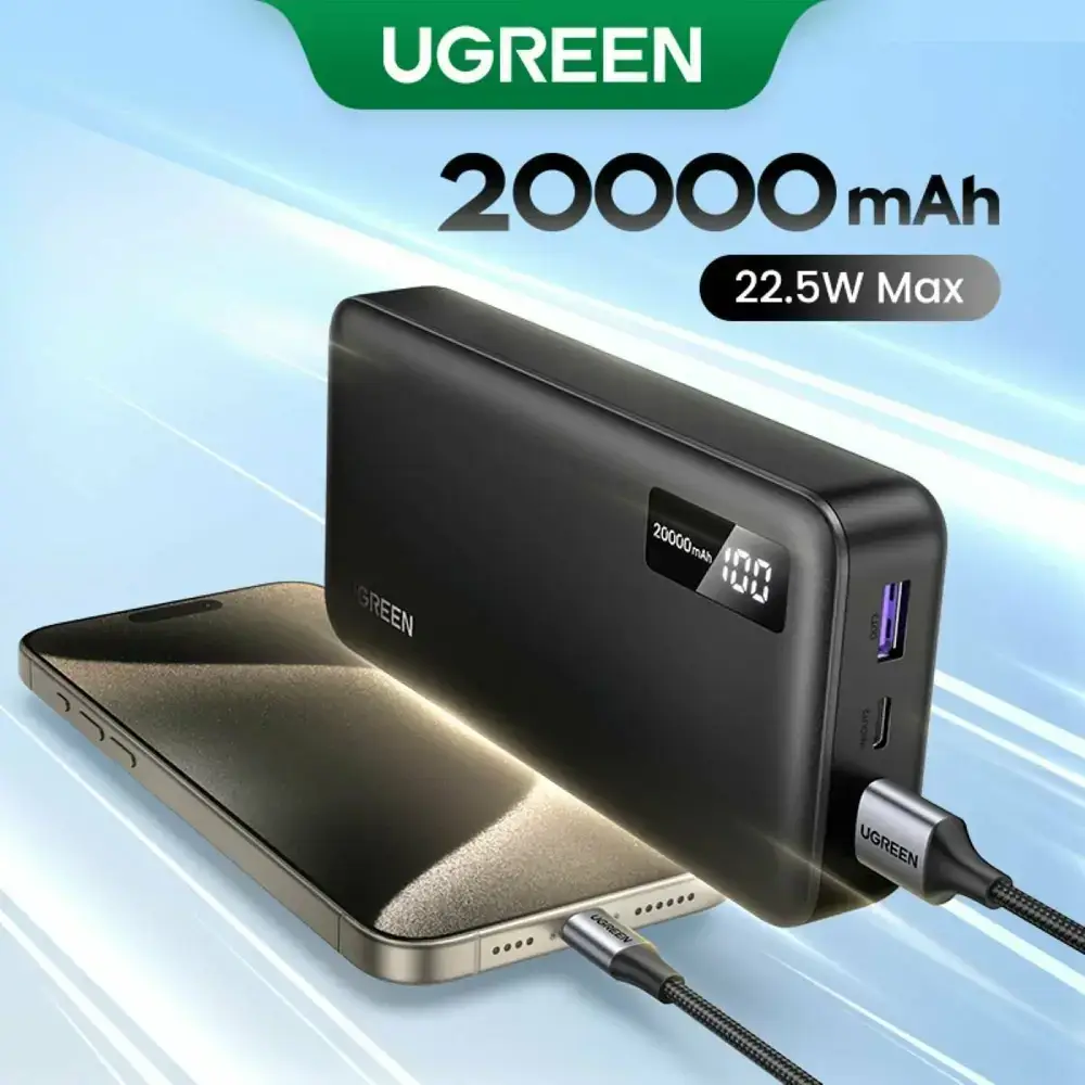 Fast Charging Power Bank UGREEN PB312 (95424B), 20000mAh, 22.5W, Type-C, USB, Black