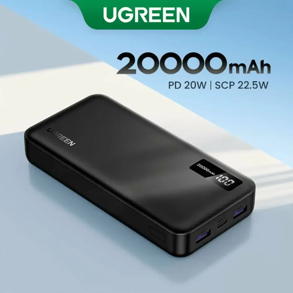 Fast Charging Power Bank UGREEN PB312 (95424B), 20000mAh, Type-C, USB, Black