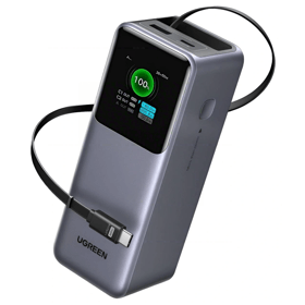 Power Bank With Retractable Cable UGREEN PB726 (95670B) Nexode, 20000mAh, Type-C, USB, Grey