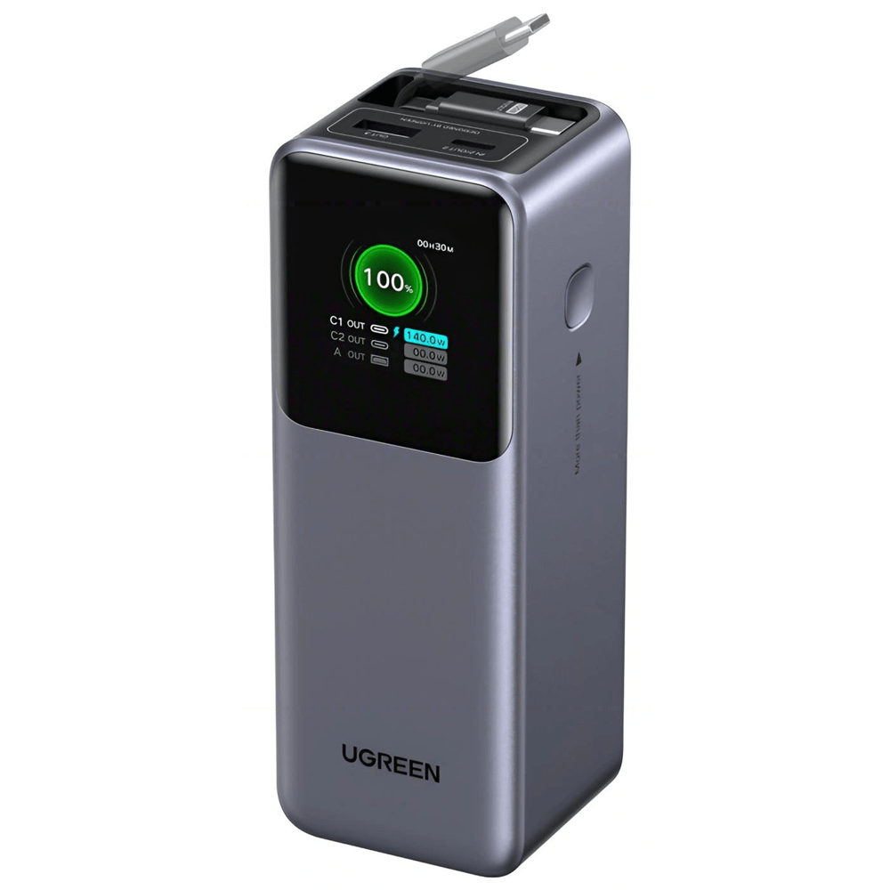 Power Bank With Retractable Cable UGREEN PB726 (95670B) Nexode, 20000mAh, 165W, Type-C, USB, Grey