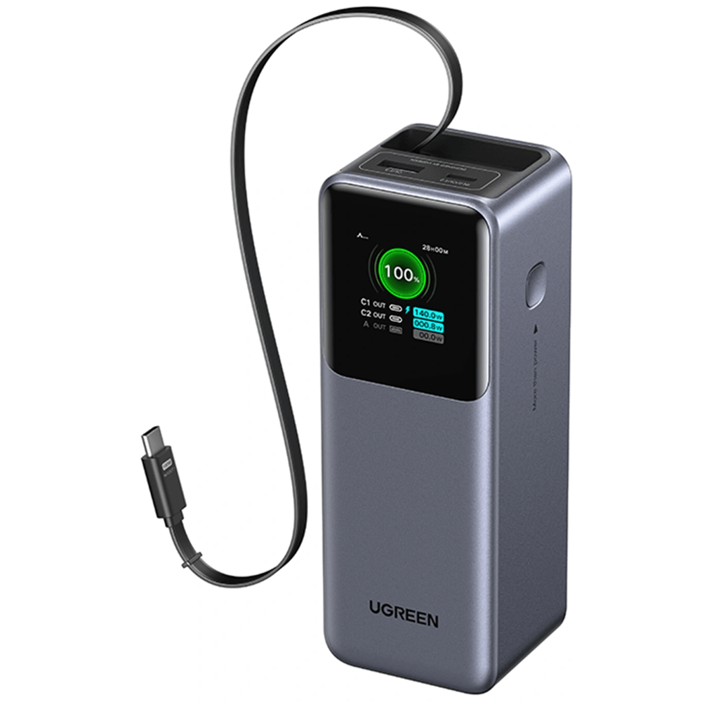 Power Bank With Retractable Cable UGREEN PB726 (95670B) Nexode, 20000mAh, 165W, Type-C, USB, Grey