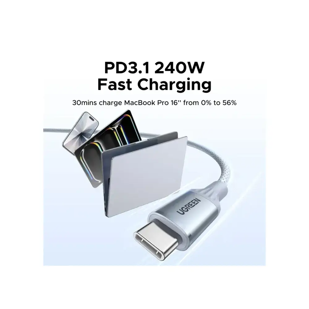 USB კაბელი UGREEN L534 (75731), 240W, Type-C To Type-C PD Fast Charging Cable, 1m, Blue