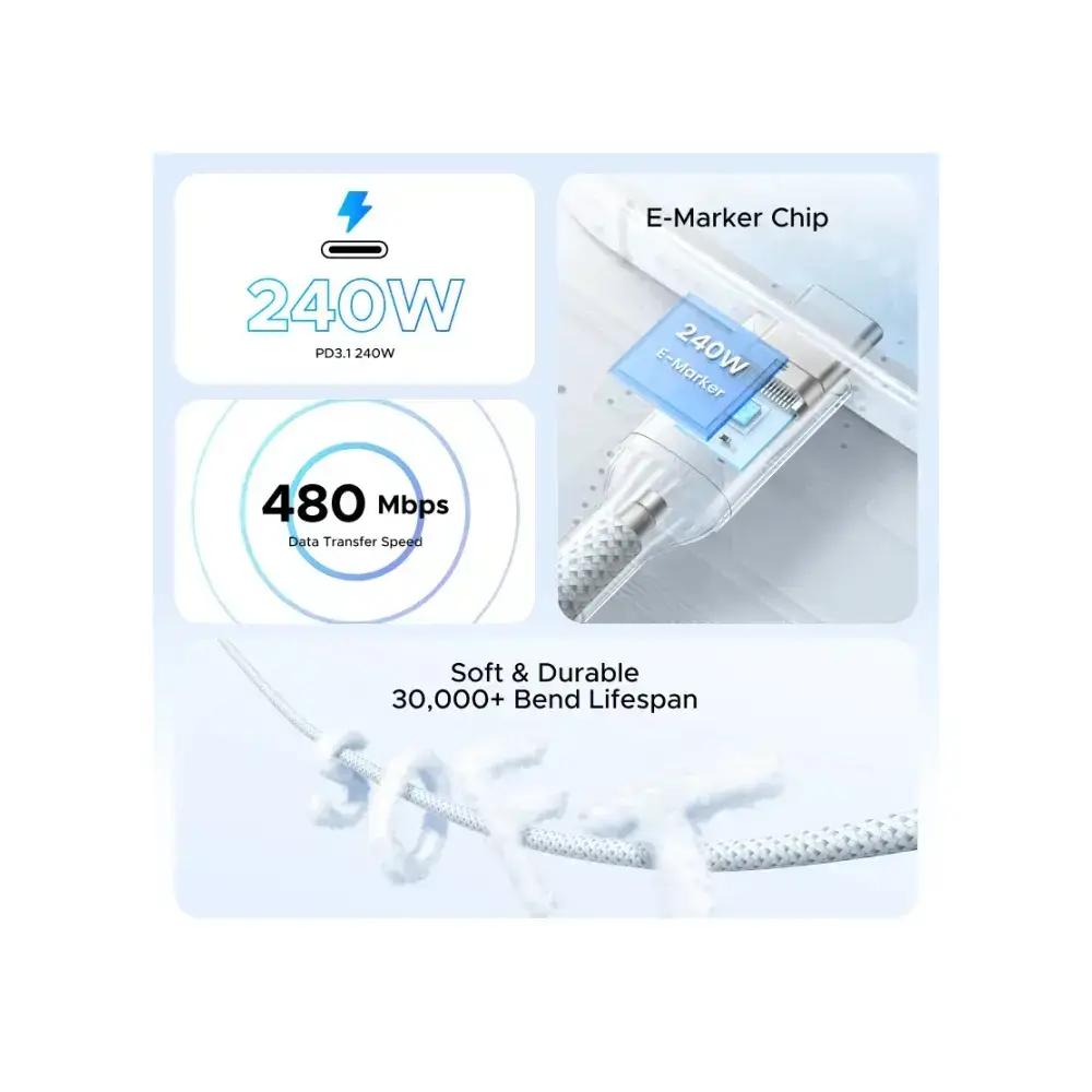 USB კაბელი UGREEN L534 (75731), 240W, Type-C To Type-C PD Fast Charging Cable, 1m, Blue