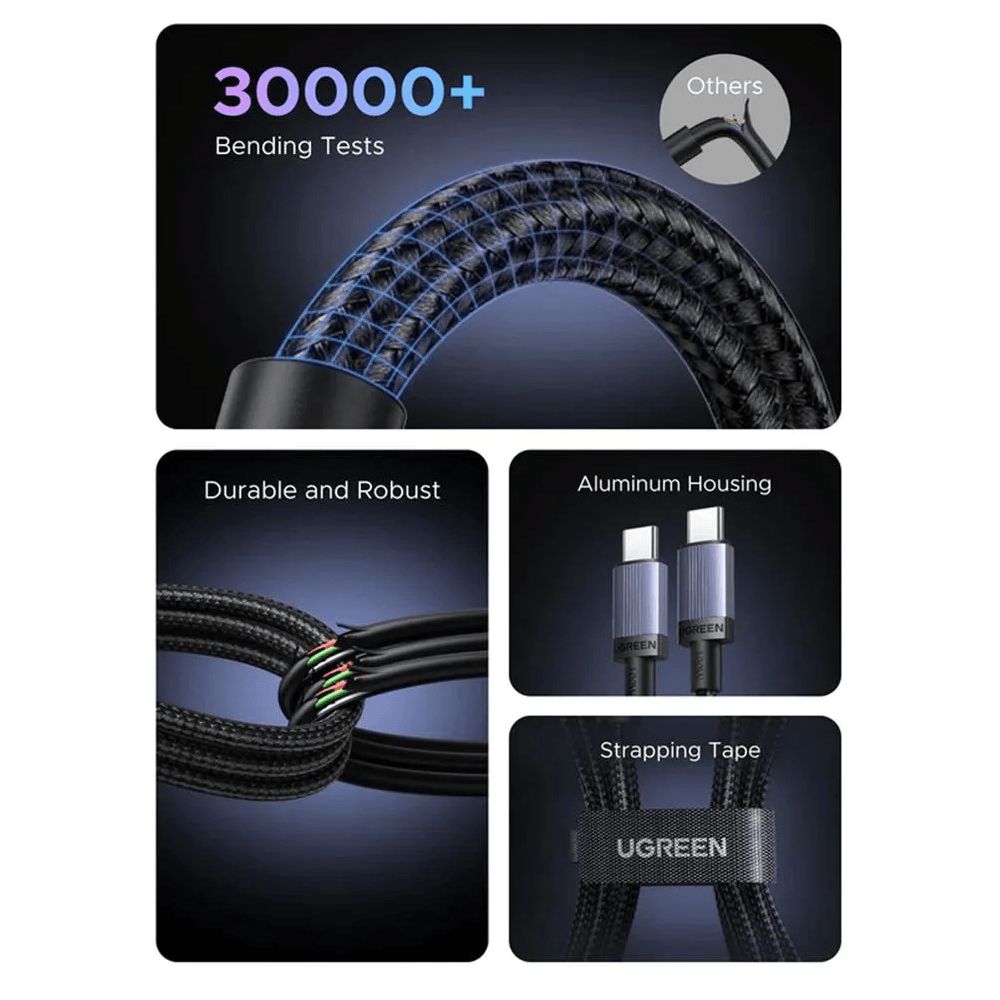 Type-C to Type-C Cable UGREEN L528 (65833), 100W, 2m, Grey/Black