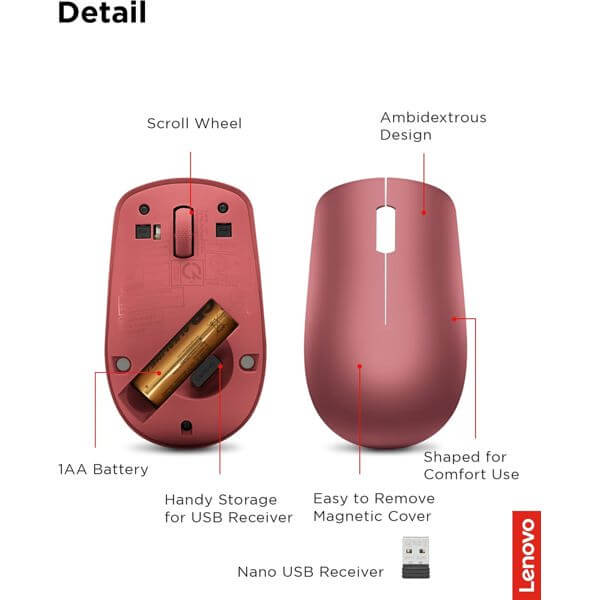 მაუსი Lenovo GY50Z18990 530, Wireless, USB, Mouse, Red