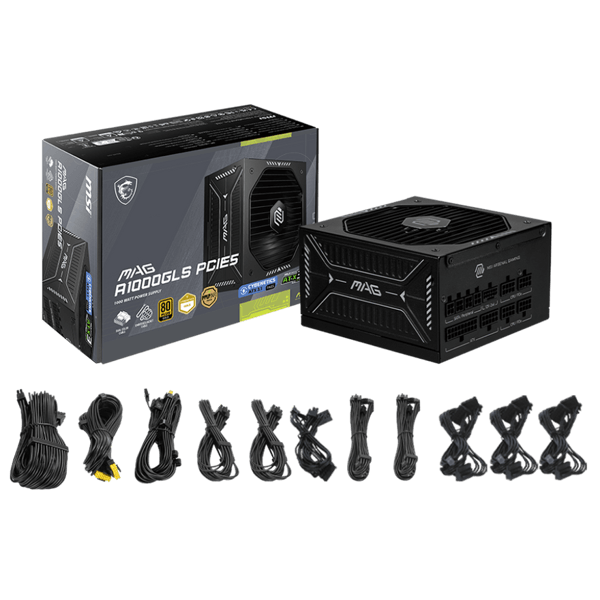 Power Supply MSI 306-7ZPIX11-CE0 MAG A1000GLS, 1000W, 80 Plus Gold, Black