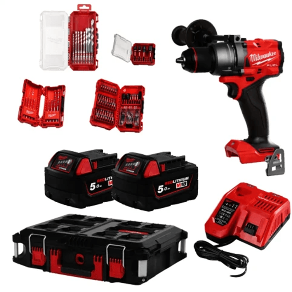 ელექტრო სახრახნისი Milwaukee 4933498240 M18FPD3100P-502P, 18V, 2100Rpm, Li-ion Cordless Drill, Red/Black