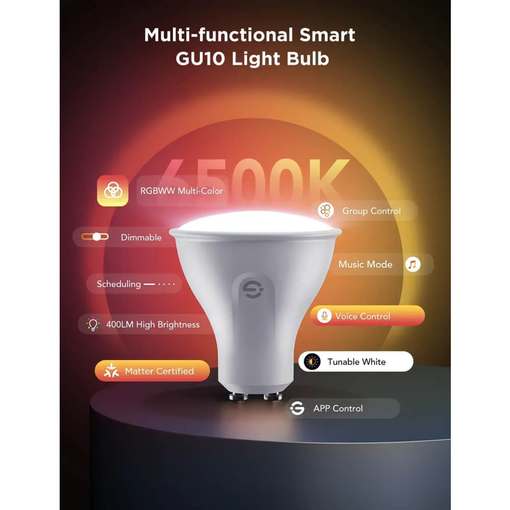 RGBWW Smart LED Bulb GU10 Govee B600D3C1 B600D, 2Pcs, WiFi, Bluetooth, White