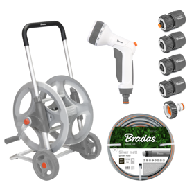 კოჭა სარწყავი მილით და აქსუარებით BRADAS SILVER PRO SET WL-AG33350SET1, Trolley With Hose, Silver