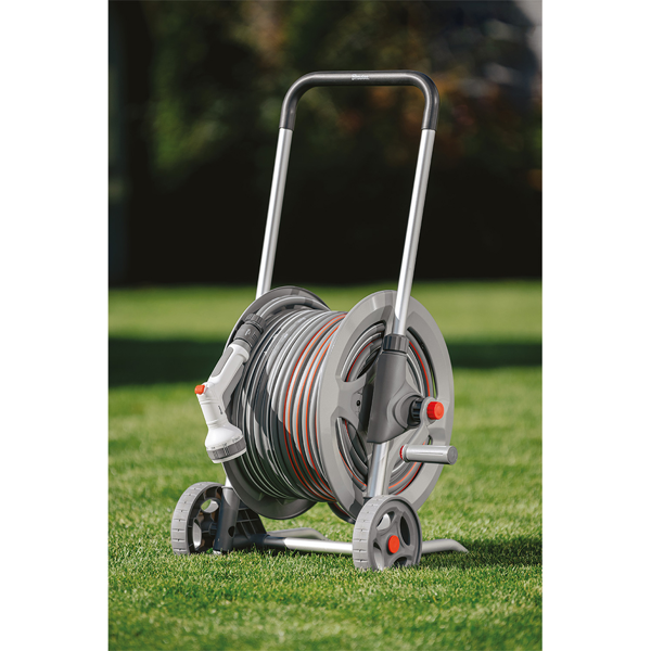 კოჭა სარწყავი მილით და აქსუარებით BRADAS SILVER PRO SET WL-AG33350SET1, Trolley With Hose, Silver
