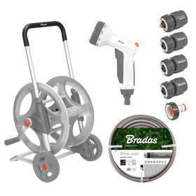 ურიკა სარწყავი მილით და აქსუარებით Bradas WL-AG33320SET1, 20m, Trolley With Hose, Silver