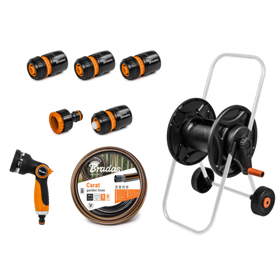 კოჭა სარწყავი მილით Bradas ECO-AG26020SET1 Black Line, 20m, Trolley With Hose, Black