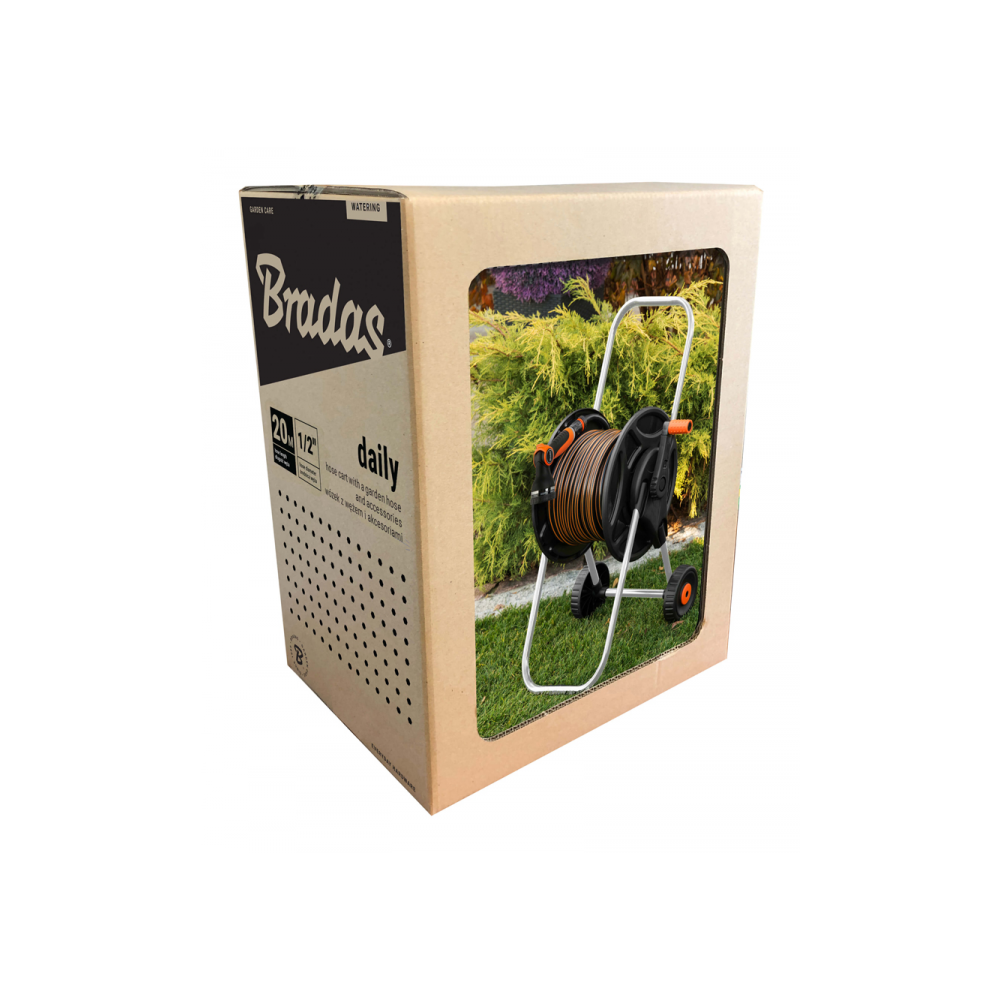კოჭა სარწყავი მილით Bradas ECO-AG26020SET1 Black Line, 20m, Trolley With Hose, Black