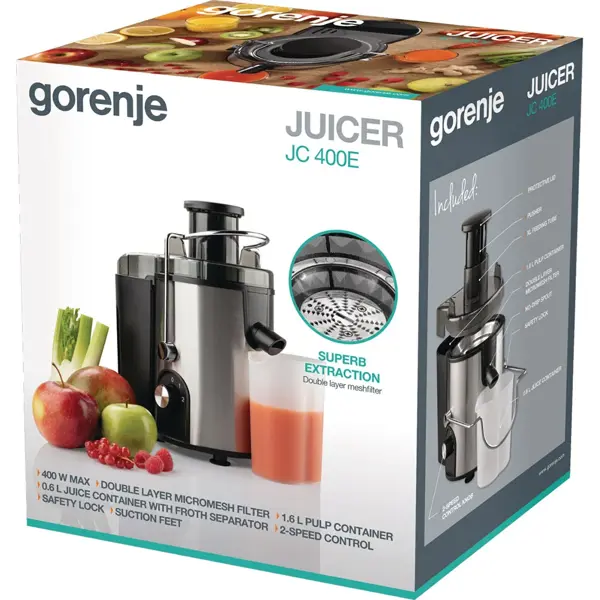 Juicer Gorenje JC400BE, 200W, 0.6L, Silver