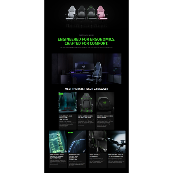 Gaming Chair Razer RZ38-04900700-R3G1 Iskur V2 NewGen, Black/Green