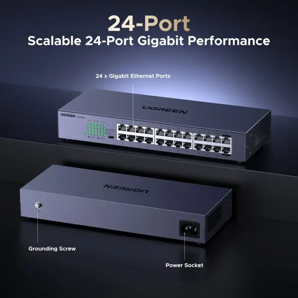 Switch UGREEN CM740 (35374EU), 24-Port Gigabit, Grey