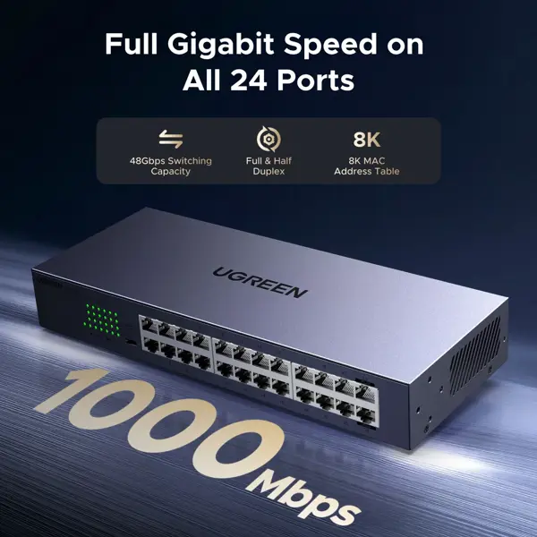 Switch UGREEN CM740 (35374EU), 24-Port Gigabit, Grey