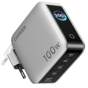 მობილურის დამტენი UGREEN X773 (65620B), 100W, USB, Type-C, GaN Fast Charger with Smart Display, Grey