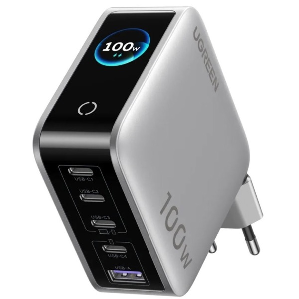 მობილურის დამტენი UGREEN X773 (65620B), 100W, USB, Type-C, GaN Fast Charger with Smart Display, Grey