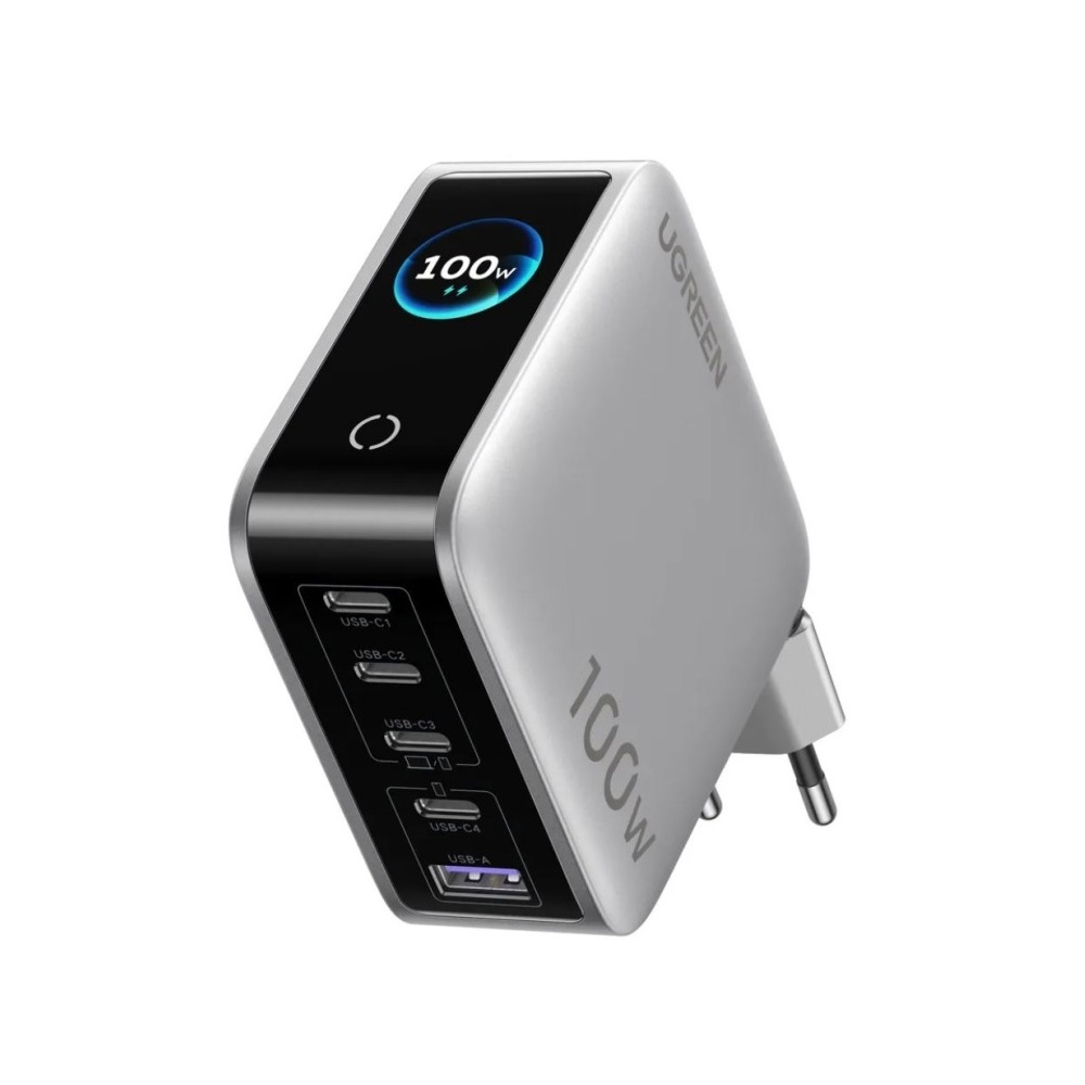 GaN Fast Charger with Smart Display UGREEN X773 (65620B), 100W, USB, Type-C, Grey
