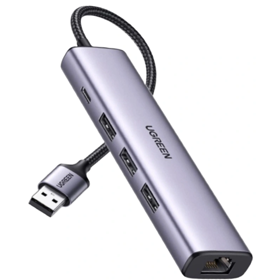 USB ჰაბი UGREEN CM475 (60554), USB, Type-C, LAN, HUB, Grey
