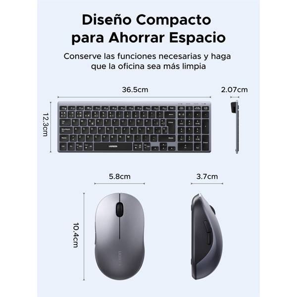 კლავიატურა+მაუსი UGREEN MK552 (85513), Wireless, USB, Bluetooth, Keyboard And Mouse, Grey