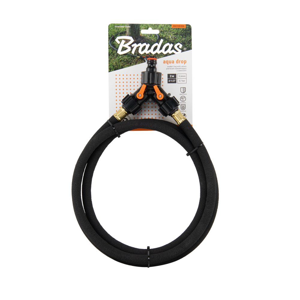 სარწყავი მილი სარქველით BRADAS AQUA-DROP WADC1/220, 2m, Irrigation hose ring with valves, Black