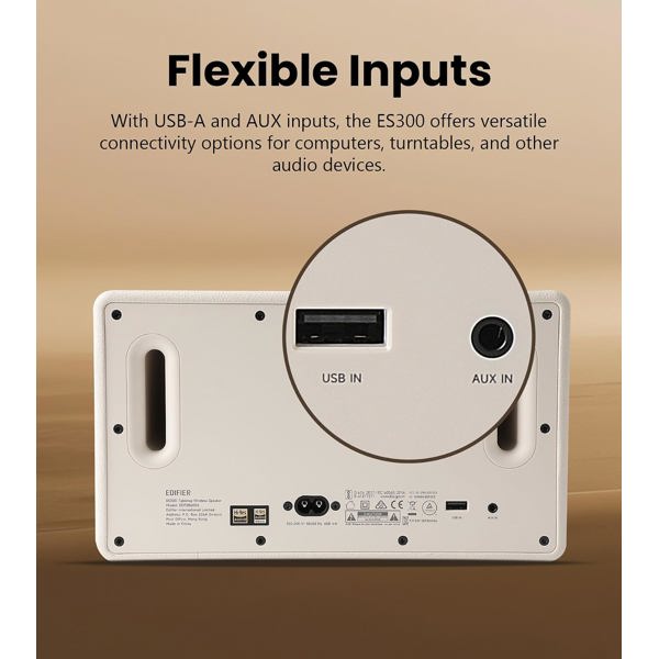 Tabletop Speaker Edifier ES300, 60W, Bluetooth, WiFi (Apple AirPlay), USB-A, AUX, Ivory
