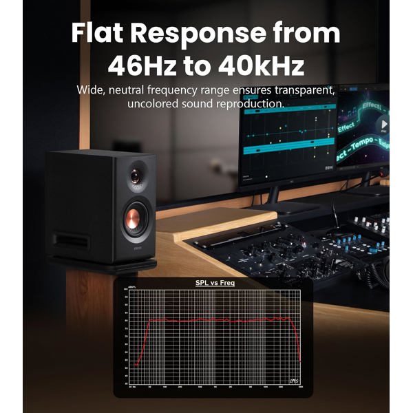 Tri-amped Powered Studio Monitor Speakers Edifier MR5, 110W, XLR, 6.35 mm TRS, RCA, AUX, Black