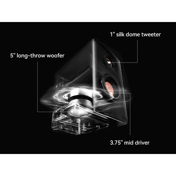 Tri-amped Powered Studio Monitor Speakers Edifier MR5, 110W, XLR, 6.35 mm TRS, RCA, AUX, Black