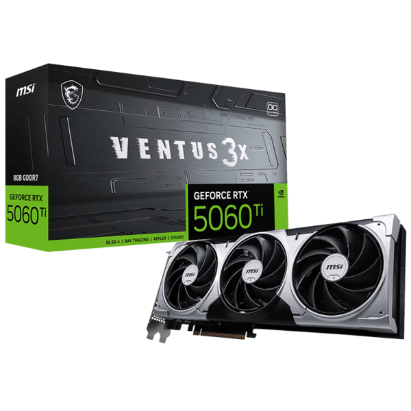 ვიდეო დაფა MSI 912-V812-080 VENTUS 3X OC, GeForce RTX 5060 Tiმ 8Gb, 128bit, HDMI, DP, Black/Silver