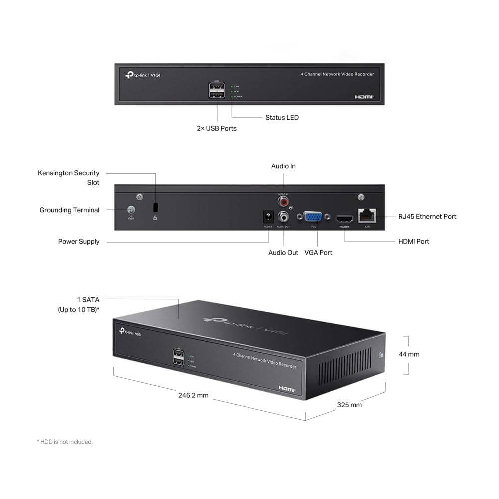 Network Video Recorder TP-Link VIGI NVR1004H, 4-ch, Black