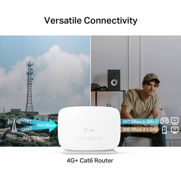 4G+ Cat6 AC1200 Wireless Dual Band Gigabit Router TP-Link Archer MR505, 867Mbps, White