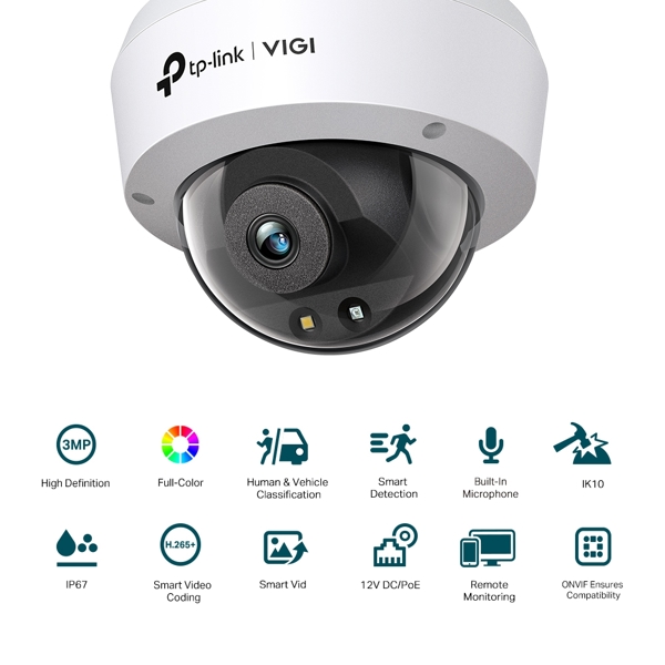 Full-Color Dome Network Camera TP-Link VIGI C230(2.8mm), 3MP, White