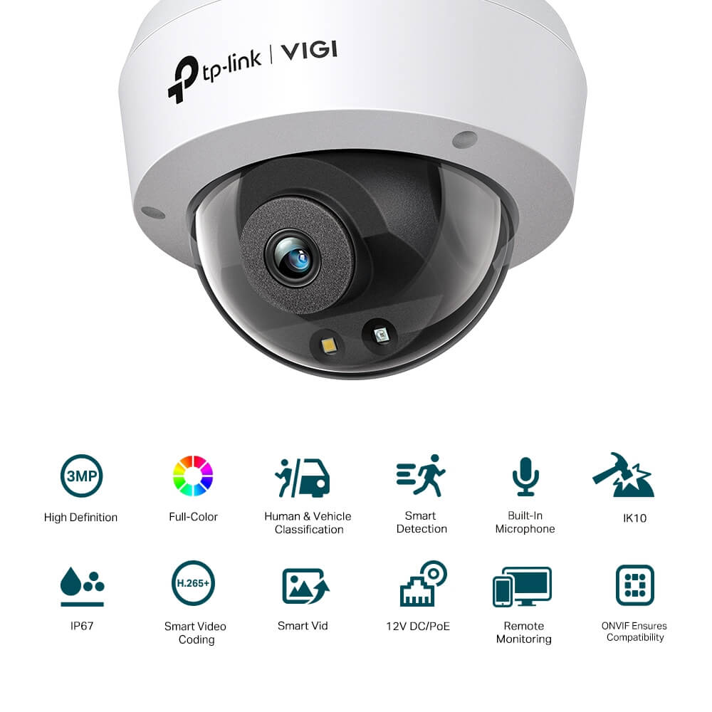ვიდეო სათვალთვალო კამერა TP-Link VIGI C230(2.8mm), 3MP, Full-Color Dome Network Camera, White