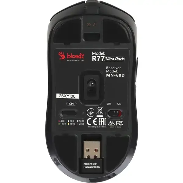 მაუსი A4Tech Bloody R77 Ultra Dock Dual Mode, Wireless, USB, Type-c, Gaming Mouse, Black