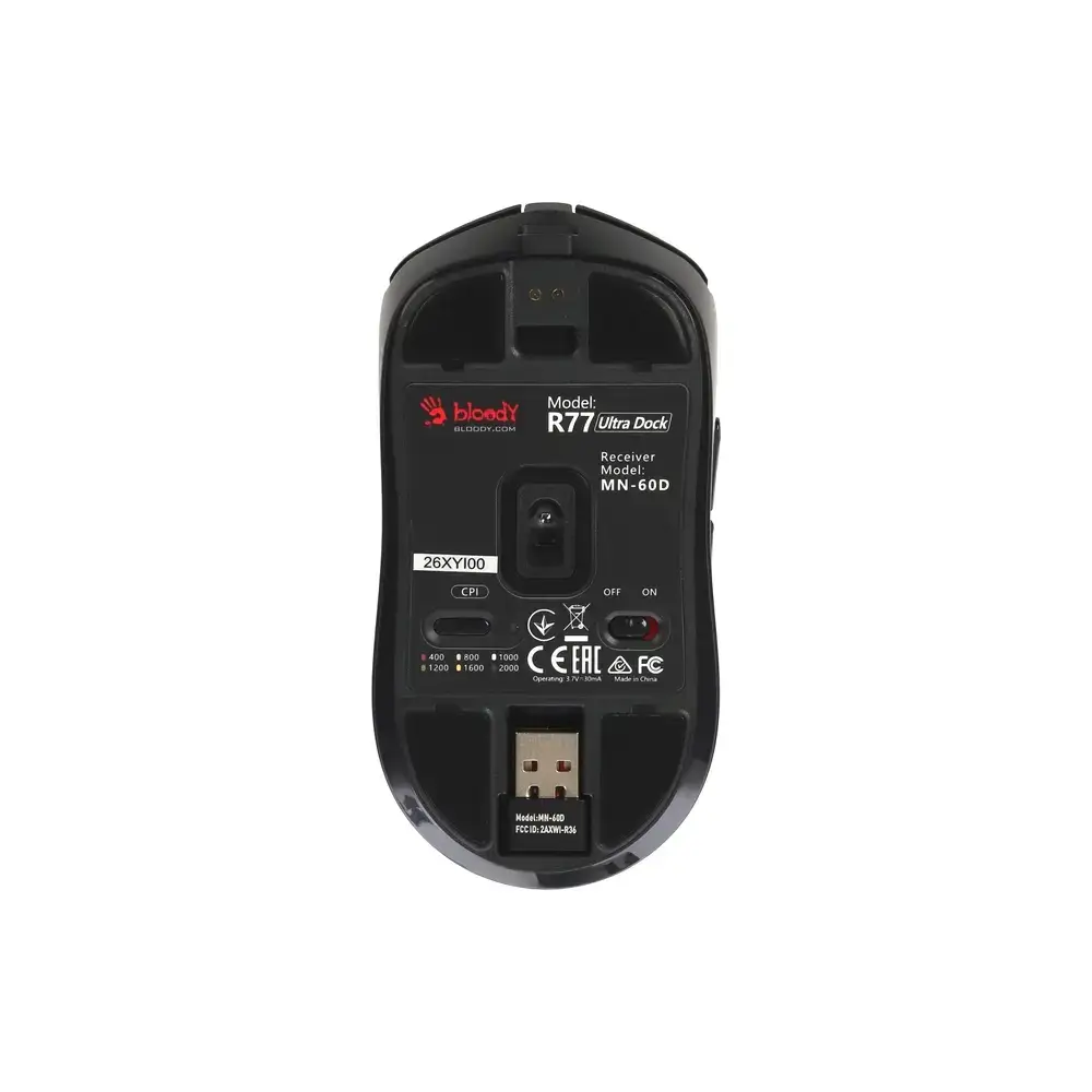 Gaming Mouse A4Tech Bloody R77 Ultra Dock Dual Mode, Wireless, USB, Type-c, Black