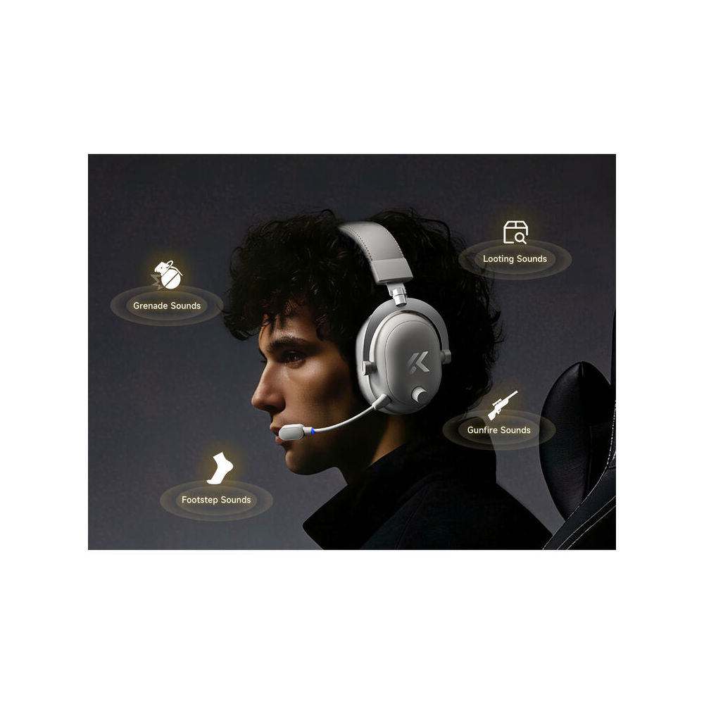 ყურსასმენი Mchose HW-V9-11 V9Turbo, Gaming Headset, Wireless, USB, Bluetooth, Type-C, Icy White