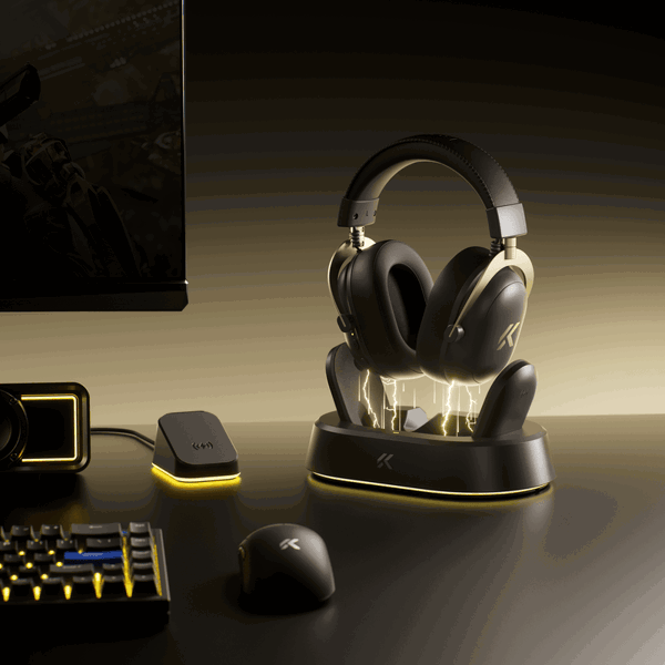 ყურსასმენი Mchose HW-V9-10 V9Turbo, Gaming Headset, Wireless, USB, Bluetooth, Type-C, Black Gold