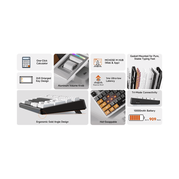 კლავიატურა Mchose HW-UT98-3 x Unbox Therapy UT98, Icy Creamsicle, Wireless, USB, Bluetooth, RGB, Mechanical Keyboard, Retro Therapy