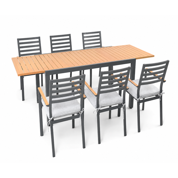Garden furniture set table 160-240x89x75 cm 6 chairs 56x58x87 cm