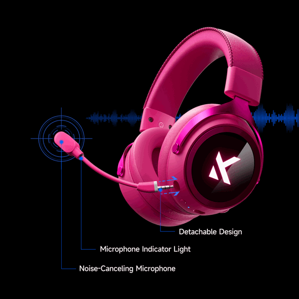 Gaming Headset Mchose HW-X9-3 X9, Wireless, Bluetooth, Type-C, USB, Rose Red