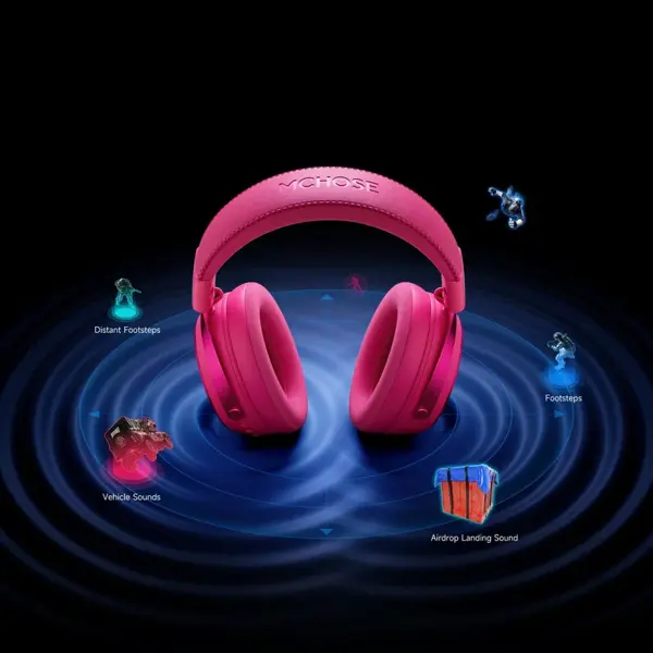 Gaming Headset Mchose HW-X9-3 X9, Wireless, Bluetooth, Type-C, USB, Rose Red