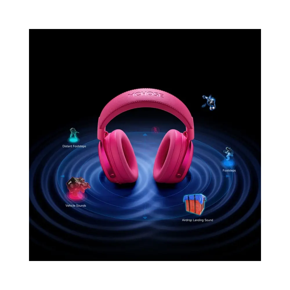 ყურსასმენი Mchose HW-X9-3 X9, Gaming Headset, Wireless, Bluetooth, Type-C, USB, Rose Red