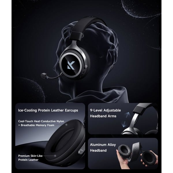 Gaming Headset Mchose MC-X9-2 X9, Wireless, Bluetooth, Type-C, USB, Black