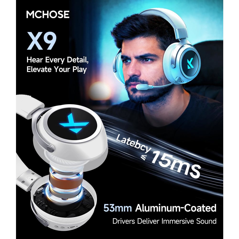 Gaming Headset Mchose MC-X9-1 X9, Wireless, Bluetooth, Type-C, USB, White