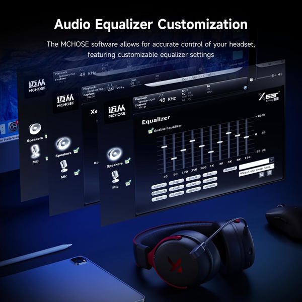 Gaming Headset Mchose HW-V9-4 V9 Pro, Wireless, Bluetooth, USB, Type-C, Black/Red
