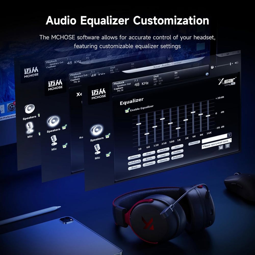 Gaming Headset Mchose HW-V9-4 V9 Pro, Wireless, Bluetooth, USB, Type-C, Black/Red